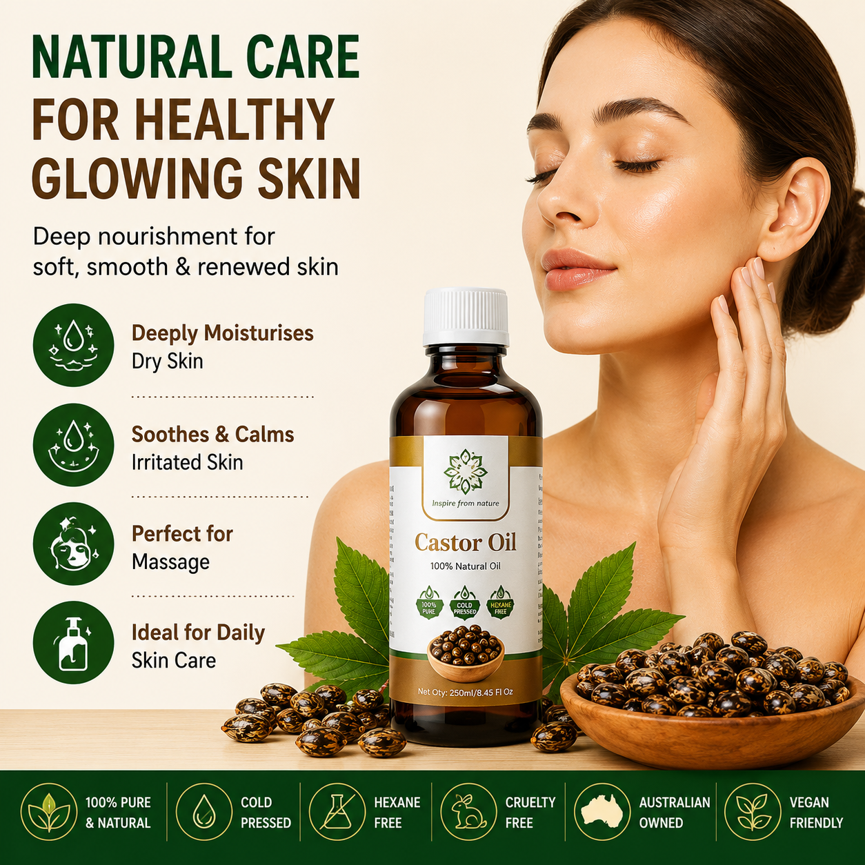 Castor Oil 250Ml Amber Glass Bottle x 3