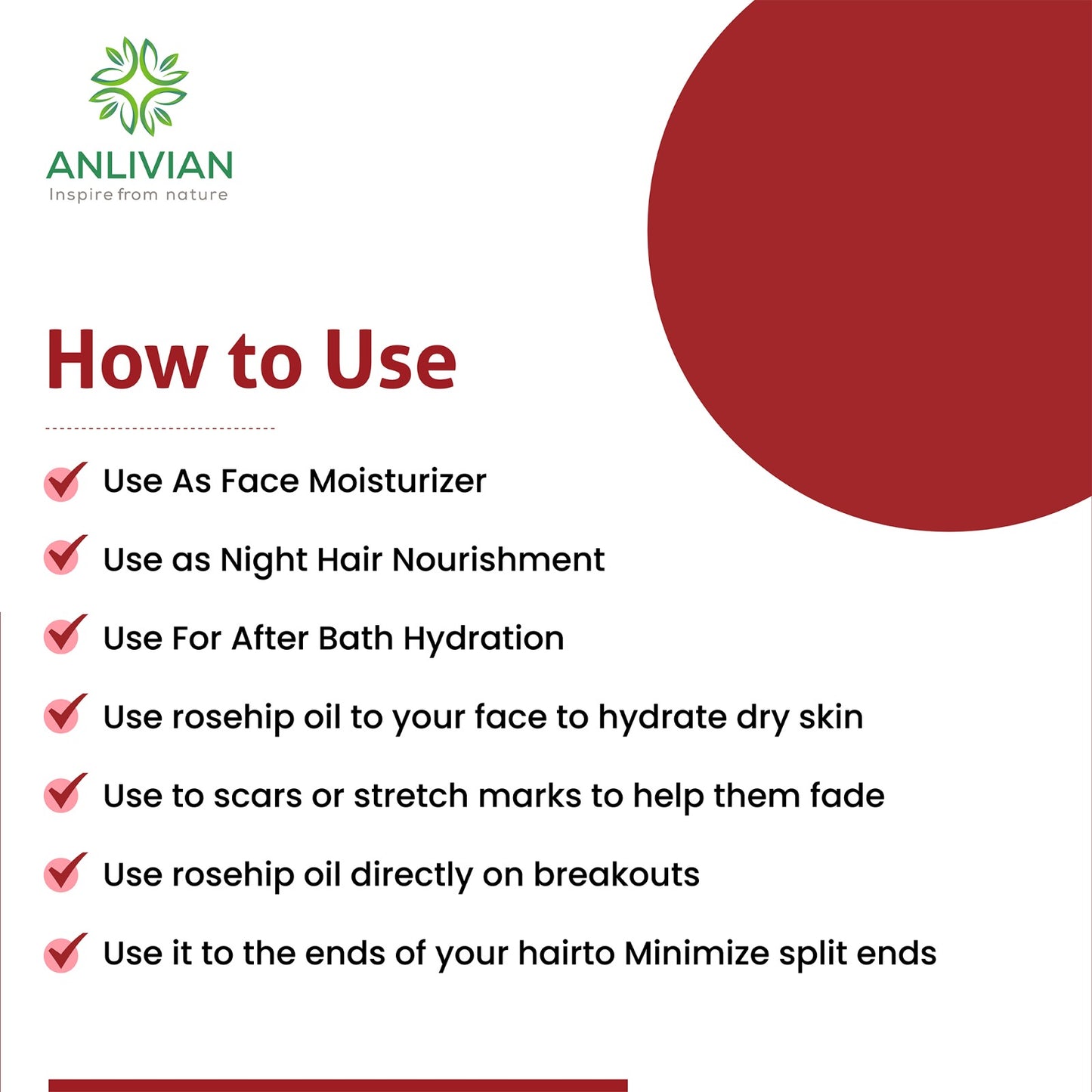 Instructions on how to use a product by ANLIVIAN with a red circle and text.