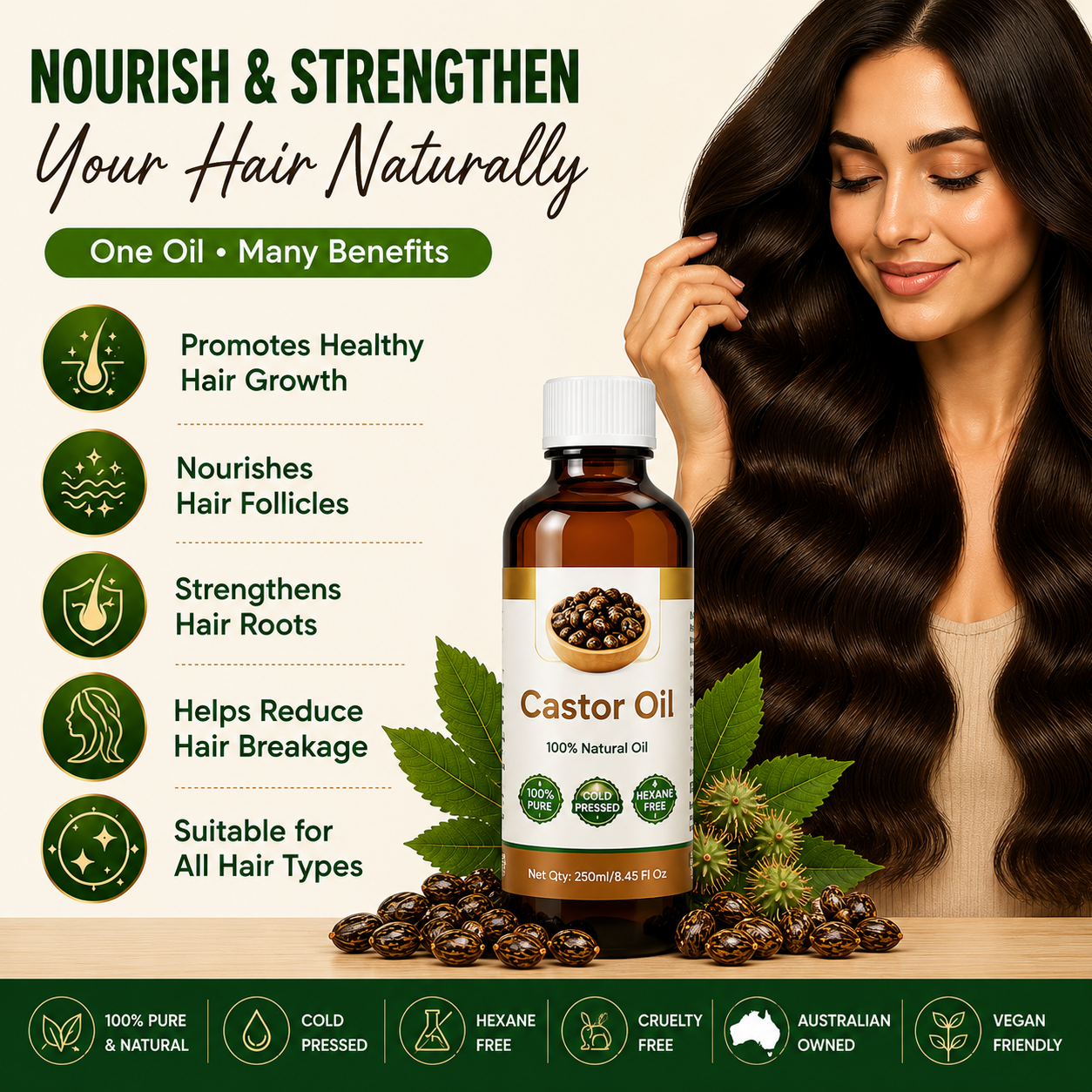 Castor Oil 250Ml Amber Glass Bottle x 3