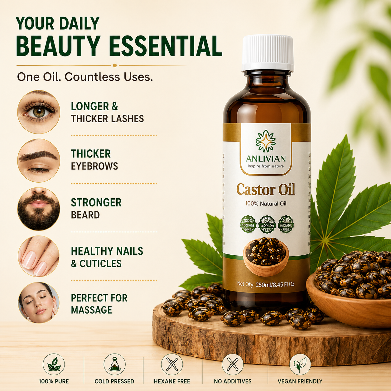 Castor Oil 250Ml Amber Glass Bottle x 3