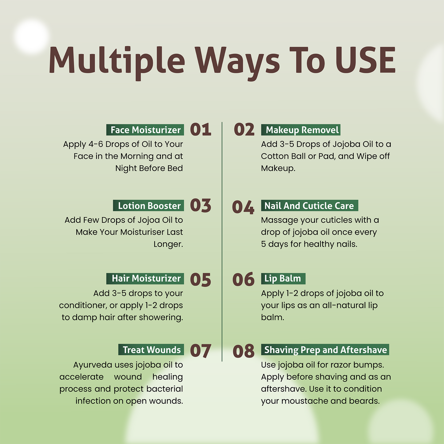 Organic jojoba oil for healthy glowing skin, facial massage, beard and hair care.