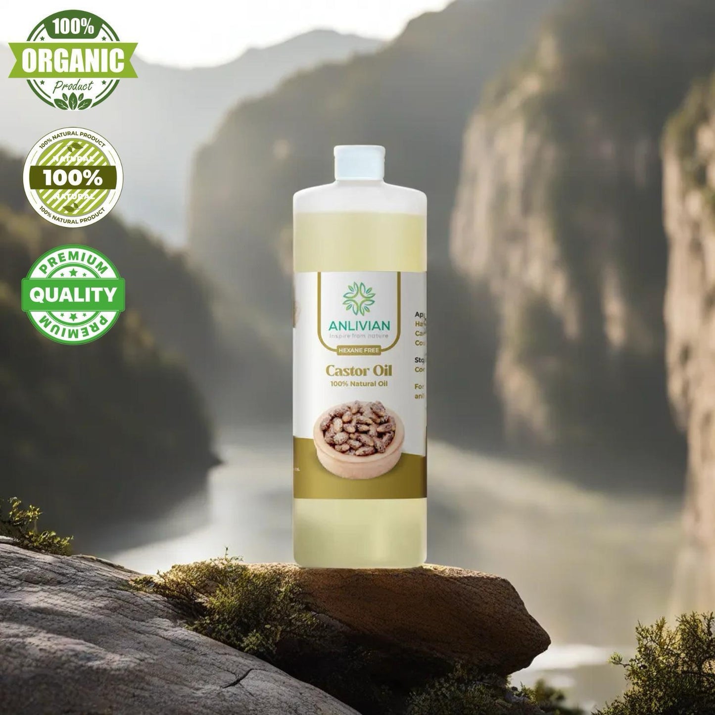 Organic castor oil cold pressed bottle by Anlivian Australia